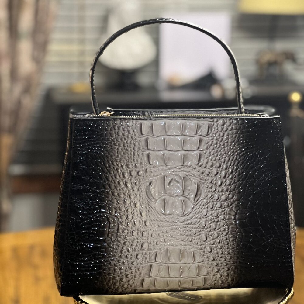 Textured Croc Black and Grey Ombre Handbag - Picture 3 of 8